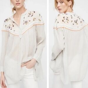 Free People Hearts and Colors Tunic‎ Top XS Floral Embroidered Blouse